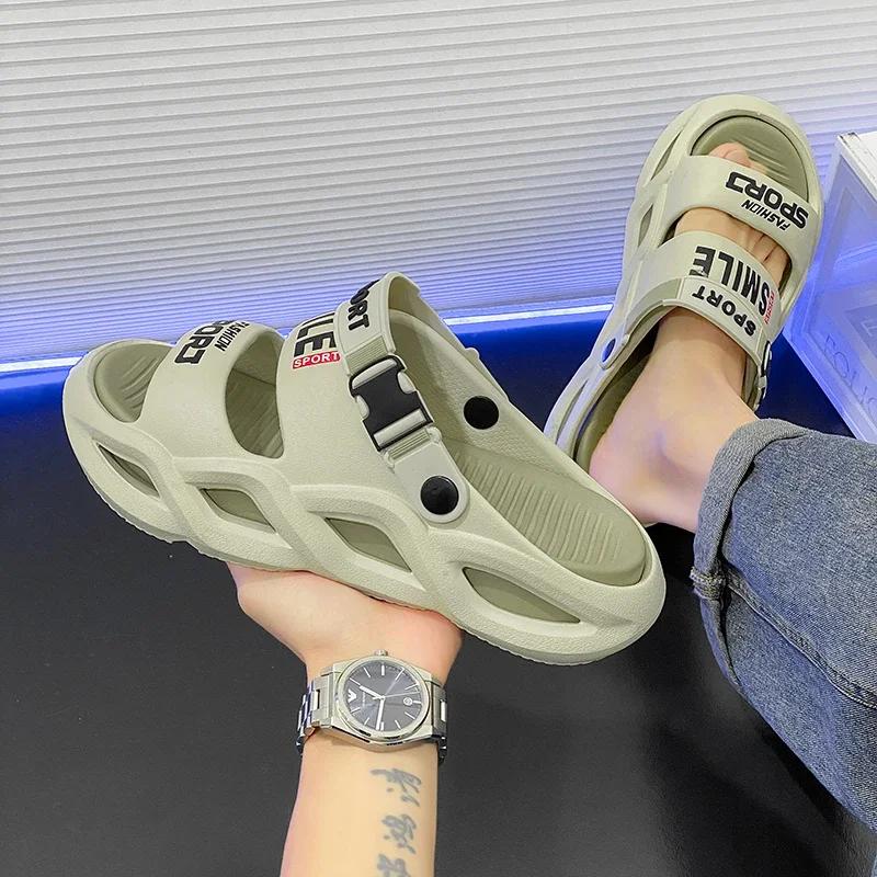 Summer Men Slippers Non-Slip Mens Sandals Outdoor Beach Shoes Soft Casual Shoes Platform House Indoor Shower Bathroom Slippers