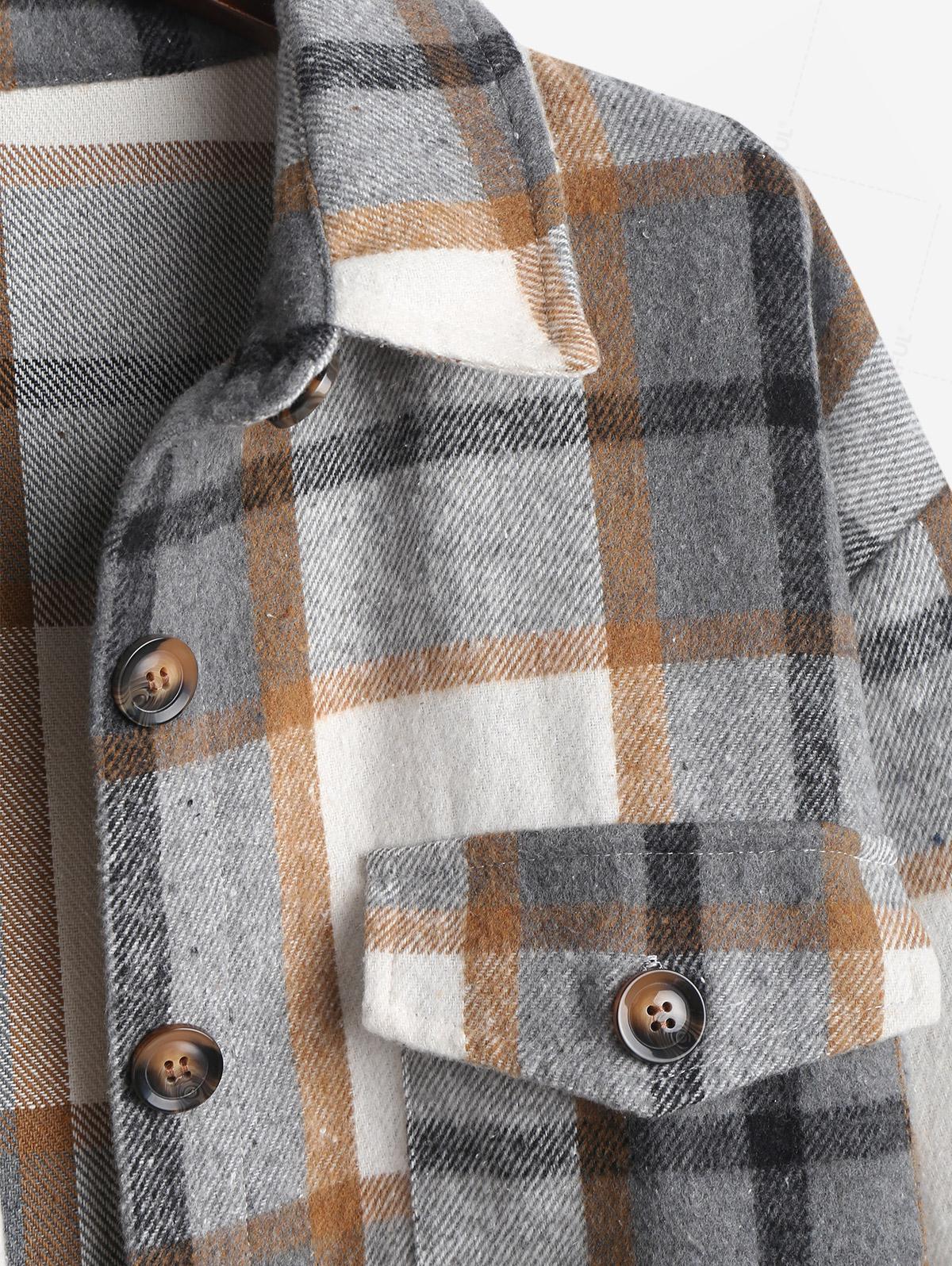 ZAFUL Женское повседневное клетчатое отложной воротник с двойными карманами асимметричный — фото 5