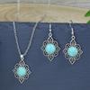 GemChic Women's New Vintage Ethnic Turquoise Geometric Carve Flower Pendant Necklace Earrings Two Piece Set Fashion Birthday Christmas Jewelry Gift