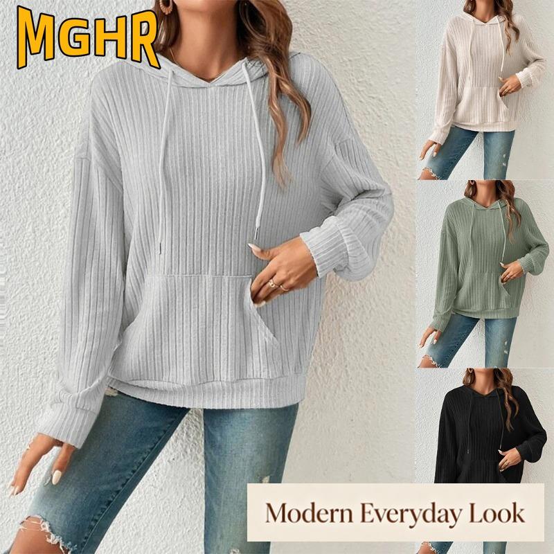 MGHR Women's Fashion Casual Solid Color Print Long Sleeve Autumn Winter Hoodie
