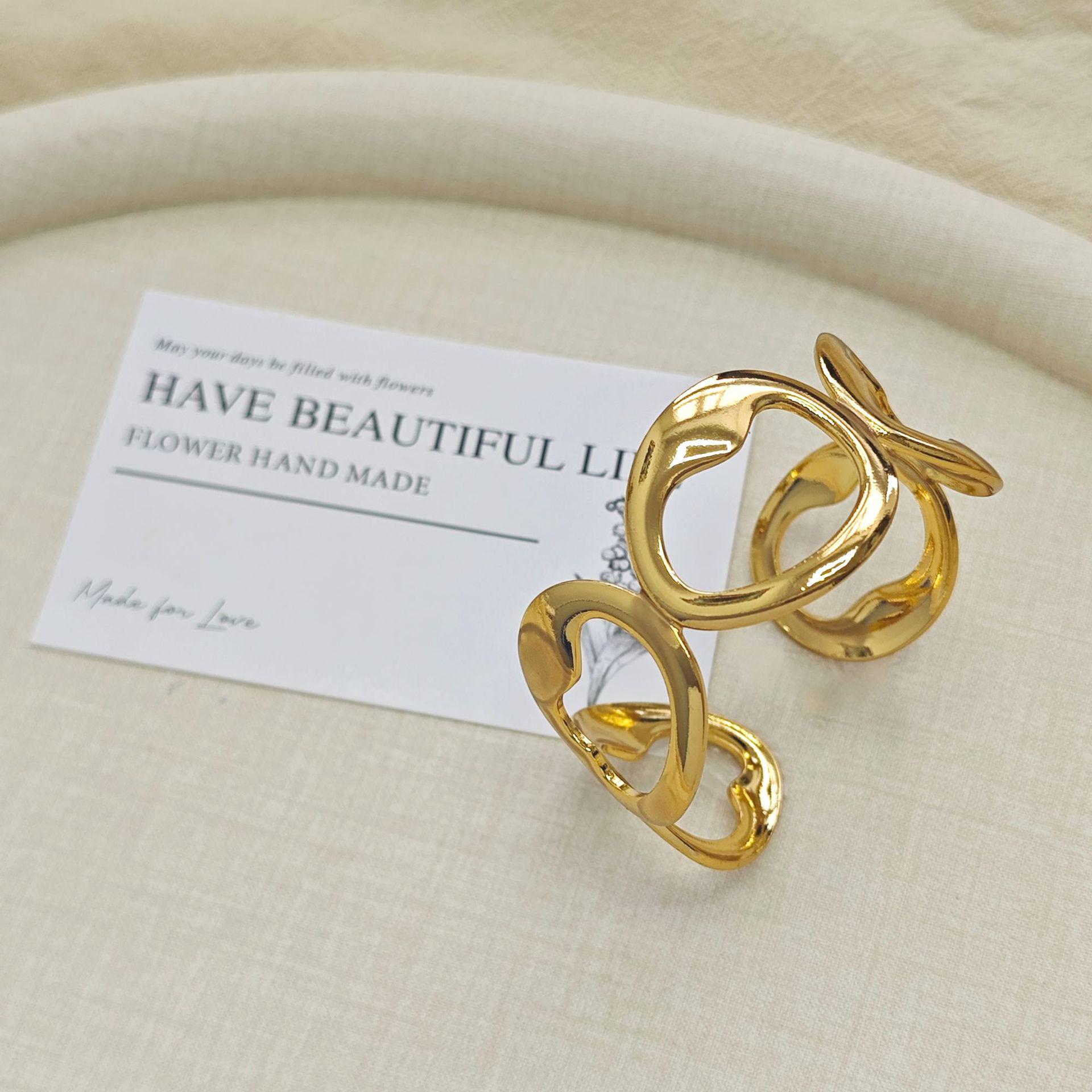European Gold Hollow Heart Open Bangle - Women s Retro, Simple & Elegant Hand Jewelry