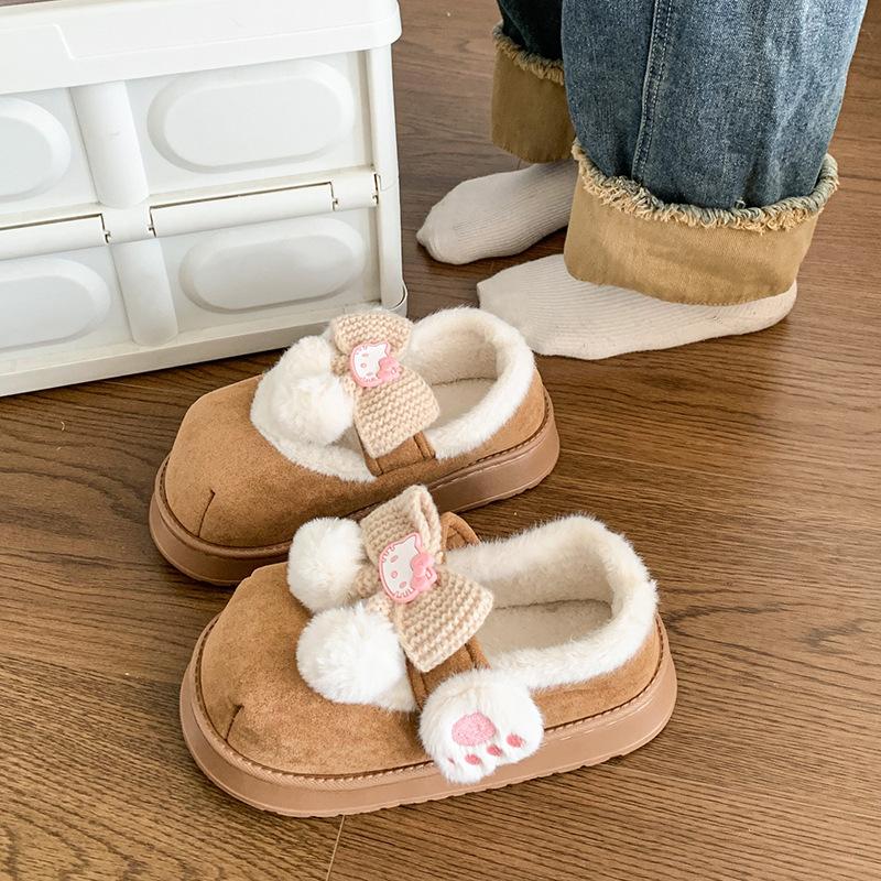 Women's Baotou plush slippers cartoon padded warm winter thick bottom heightened home slippers casual walking indoor shoes snow cotton slippers