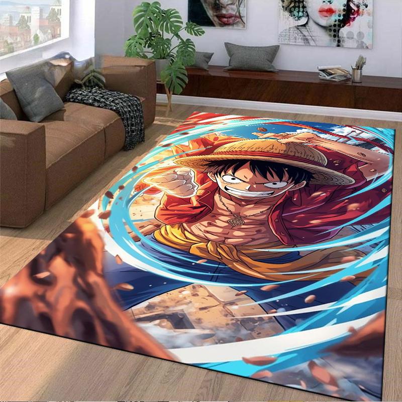 "Anime Style Rug with Straw Hat Character in Action Scene Design" Suitable for use as an anti-slip for living room bedroom sofas