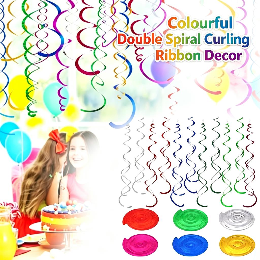 6-11pc Colourful Spiral Curling Ribbon Decor Ceiling Hanging Birthday Weddings DIY Party Celebrations Scene Pendants Atmosphere