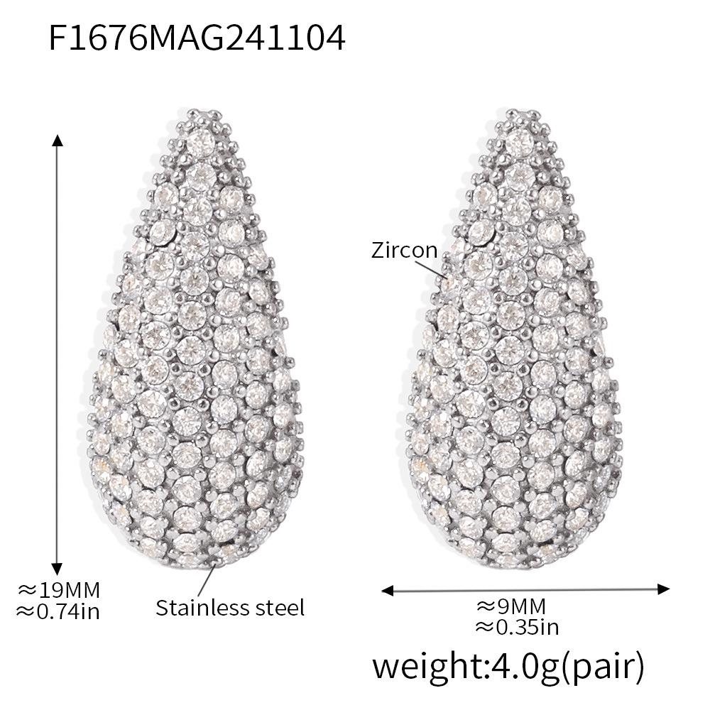 Qiong Yao European-Style Stainless Steel Zirconia Water Drop Stud Earrings, PVD-Plated with 18K Gold.