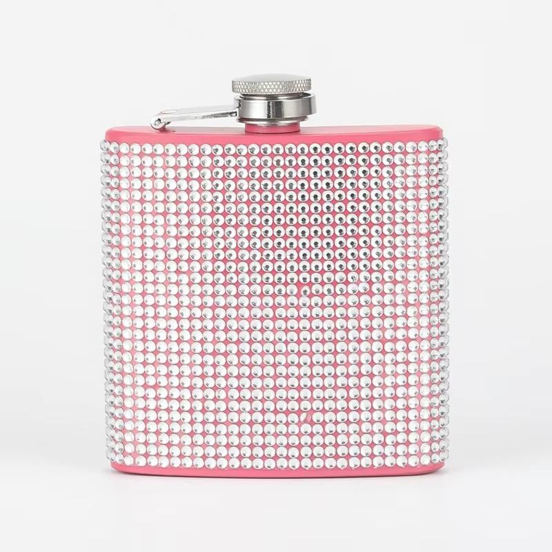 

Camping Diamond Hip Flask 6oz Glitter Hip Flask Cute Rhinestones Stainless Steel Flask with Funnel Set for Vodka Whiskey JT463 розовый