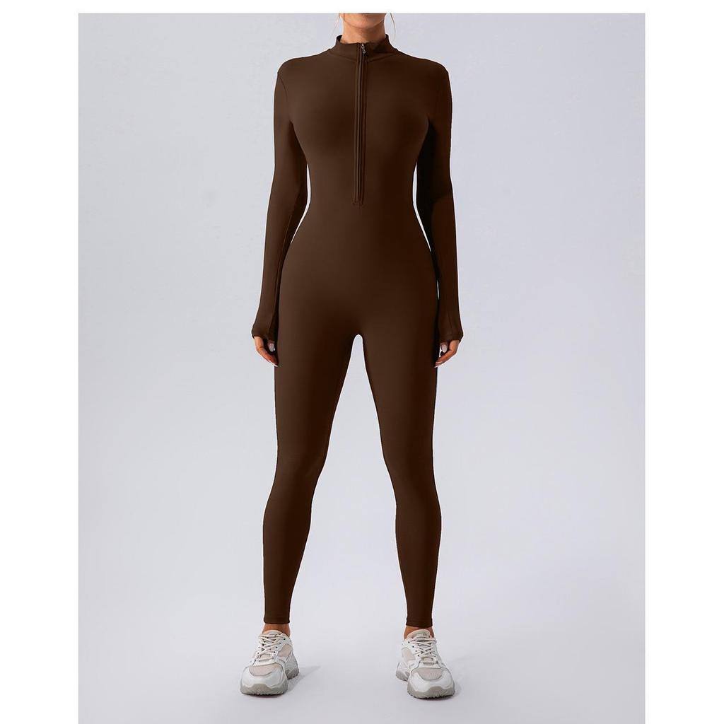 European & American Winter-Style Velvet Brushed Warm Yoga Onesie - Long-Sleeved Fitness Tights for Women