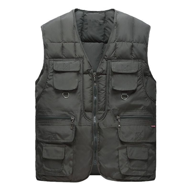 Middle-aged and Elderly Dad's Multi-pocket Vest Fishing Vest Autumn and Winter Warm Cotton Vest Outdoor Wear Men's Sleeveless Jacket
