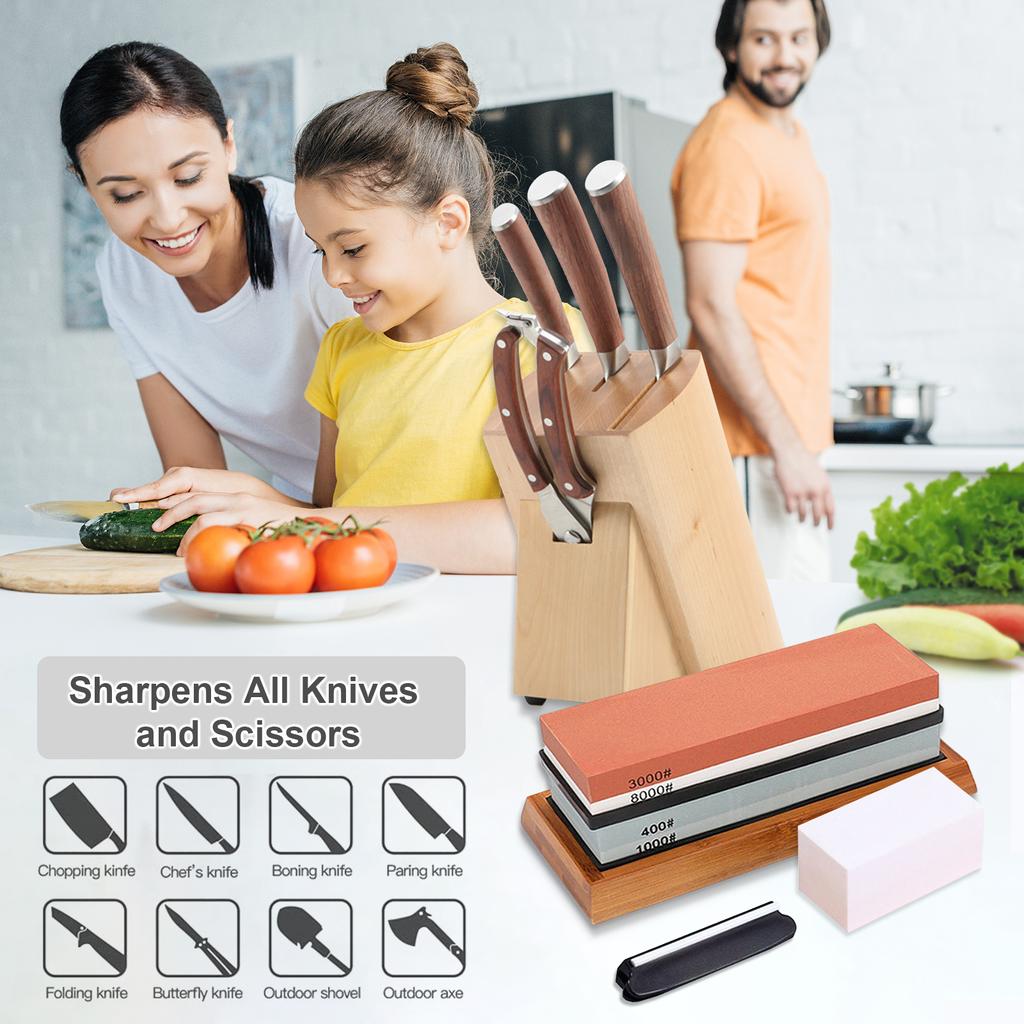 Aoresac Knife  Ening Stone Set 400Celsius1000 & 3000Celsius8000 Dual Sided Grit Whetstones for  Ening Knives Water Stone Kit for Kitchen Knife