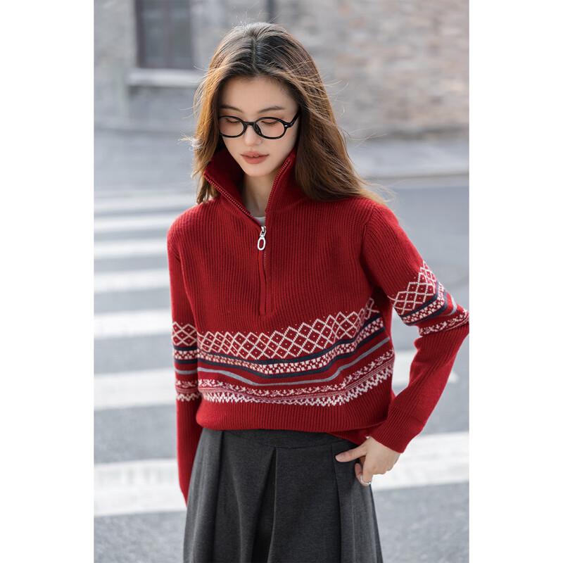 Mocana Women's Jacquard Half-Zip Striped Knit Sweater