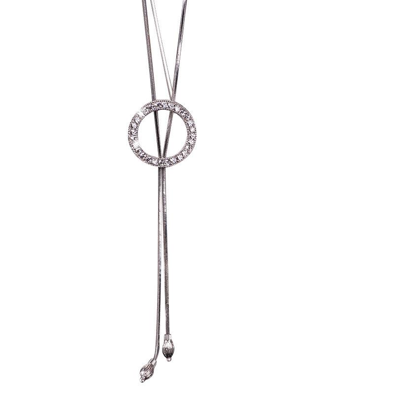 

Stylish Minimalist Fresh Long Necklace With Round Crystal Pendant For Modern Fashion Lovers