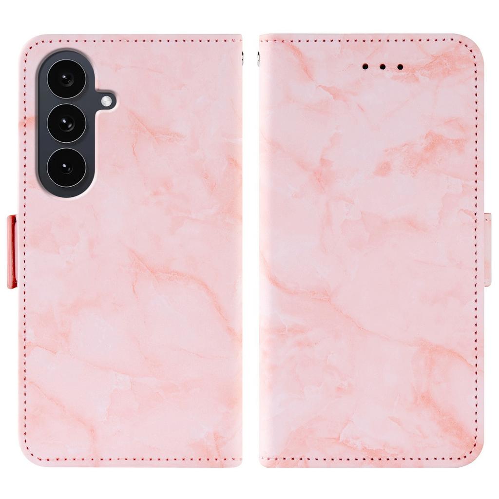 For Samsung Galaxy S26+ Leather Case Marble Pattern Phone Wallet Stand Cover with Wrist Strap