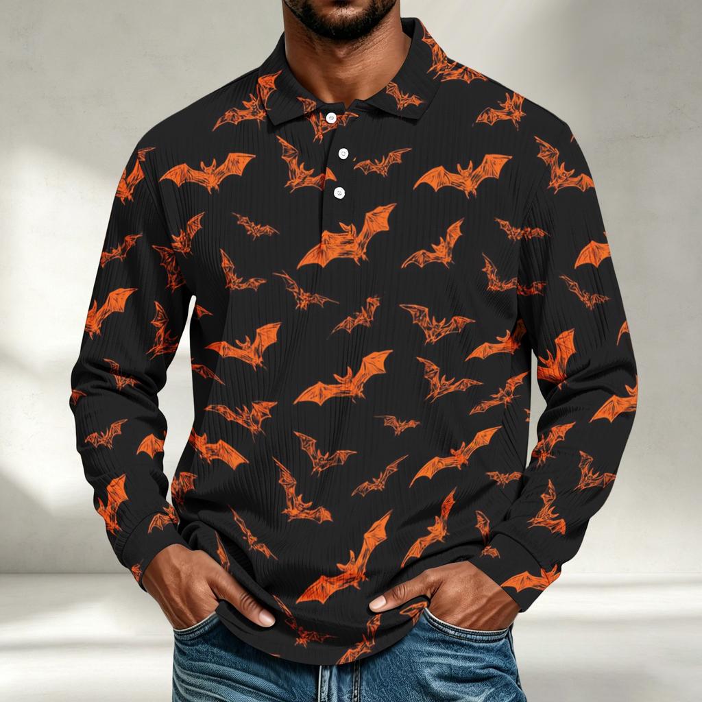 Men's Casual Halloween Printed Long Sleeve Shirt Loose Fit Top