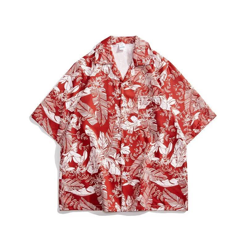 Beach style holiday floral shirt short-sleeved beach retro men's and women's summer sea