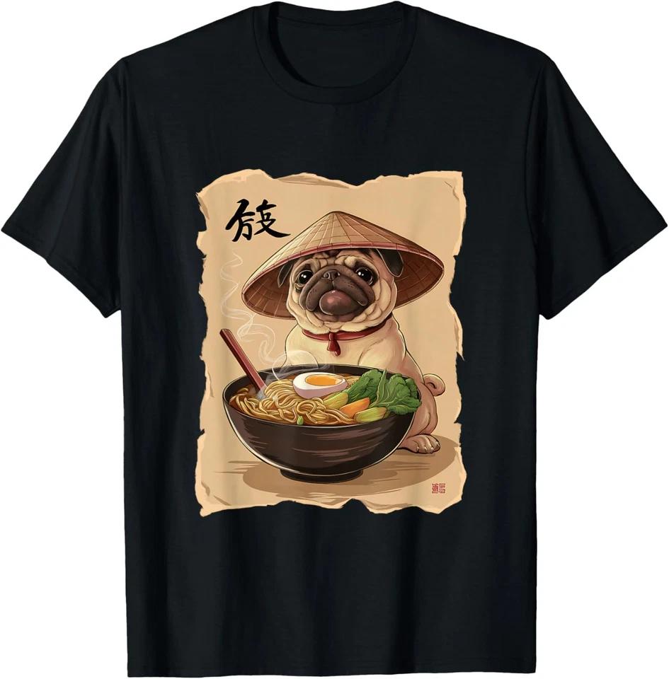 Woman Kawaii Eating Ramen Japanese Pug T-Shirt XL