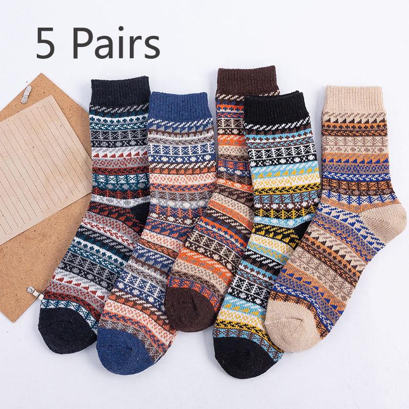 

5 пар утолщенных и теплых носков из кроличьей шерсти для мужчин на осень и зиму в этническом стиле 5 pairs