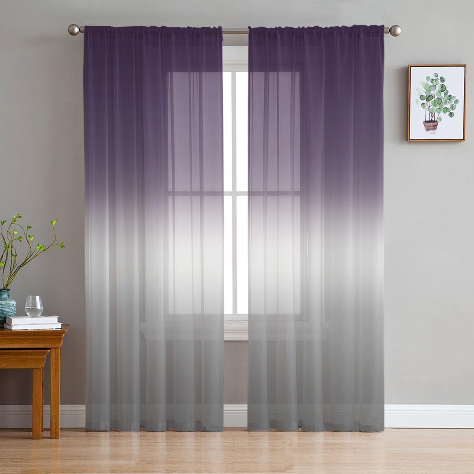 

Коричнево-серые градиентные прозрачные шторы для украшения гостиной, оконные шторы для кухни, тюль, вуаль, органза, шторы W135 x H115cm x1&Grommet Top