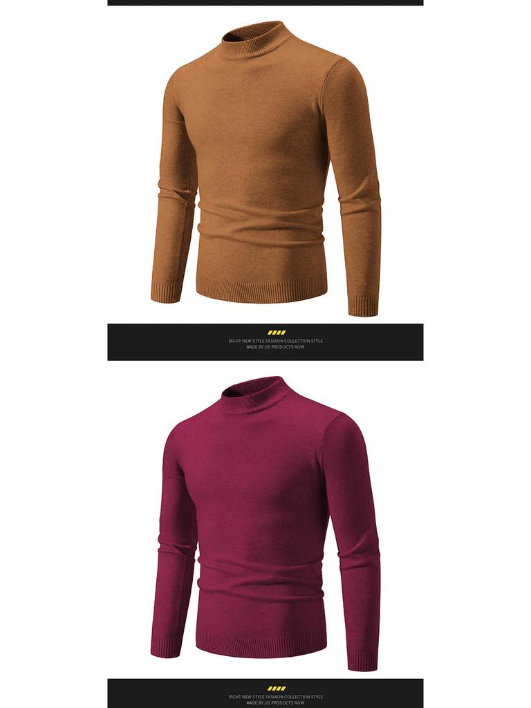 Men's Retro Half-High Neck Slim-Fit Knit Sweater - Versatile Base or Outer Layer, Casual and Lightweight