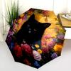 0106 Floral Black Cat  pattern, automatic folding umbrella, portable and foldable design, 8 ribs, a Christmas or birthday gift.