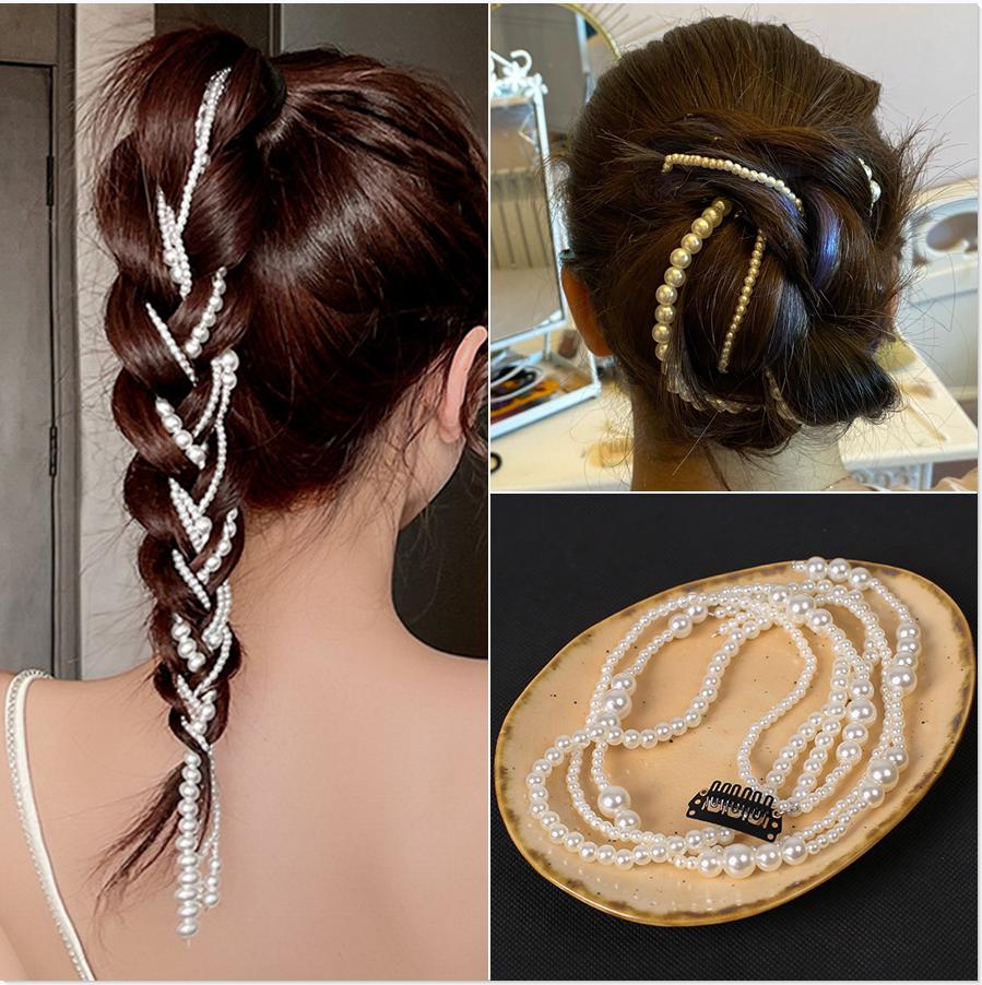 Korean  Elegant Pearl Braided Hairpin for Women Modeling Tool Headband for Banquet Party Hair Ornaments Wedding Hair Jewelry