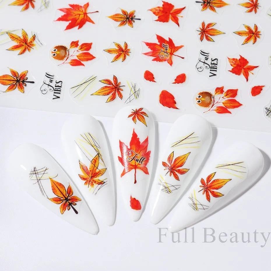 Nail Art Stickers Autumn Maple Leaf Sunflower Flower Elk Adhesive Nail Stickers
