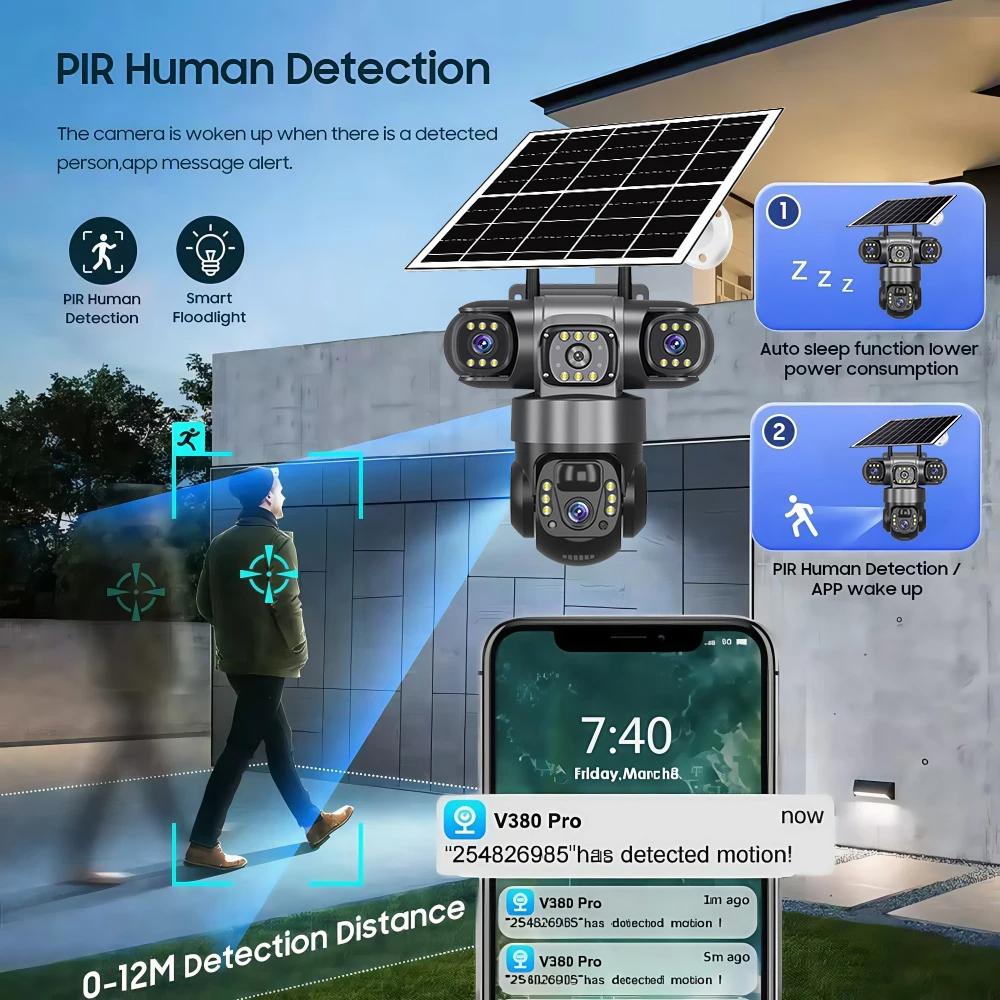 LS VISION Outdoor 4G Solar Camera,6K Battery Powered PTZ 12MP Security Camera for Home PIR Motion Detection Color Night Vision CCTV