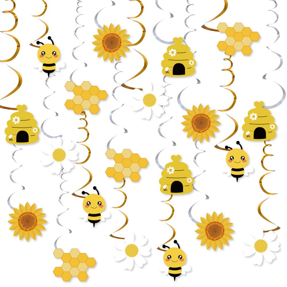 

20Pcs Sweet Sunflower Bee Theme Spiral Banner Honeycomb Daisy Swirl Hanging Garland for Kids Birthday Baby Shower Party Decor