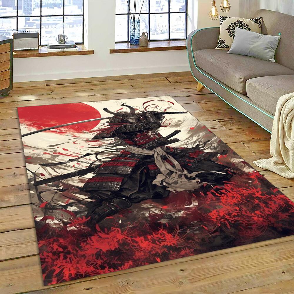 2025 New 3D Japanese Samurai Bushido Katana Cartoon Carpet Rug for Living Room Bedroom Home Sofa Decoration,Non-slip Floor Mat