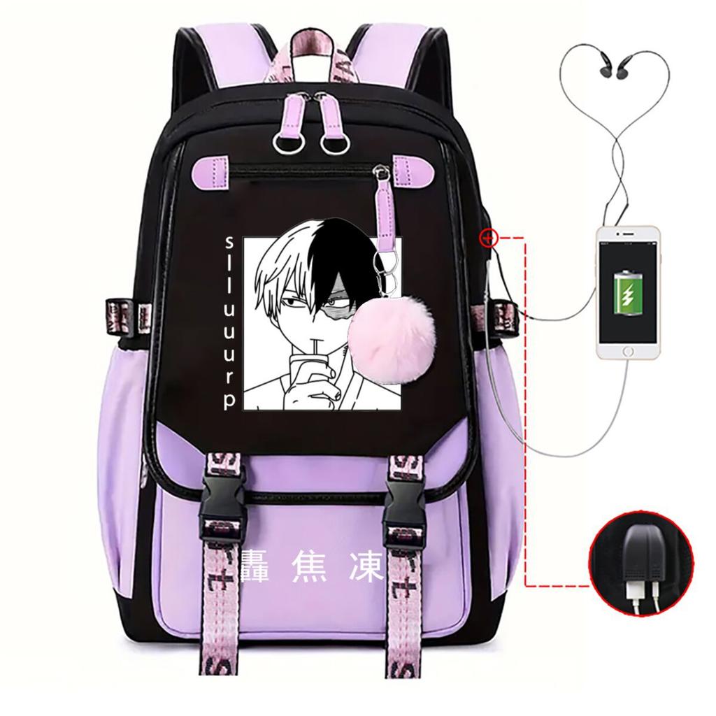 Casual schoolbag animation my hero academy peripheral printing large capacity junior high school students USB backpack