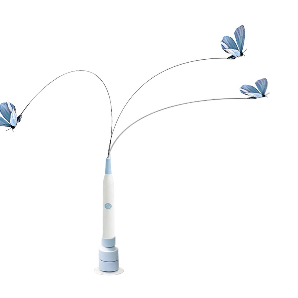 Electric Automatic Cat Teaser Toy with Three Flexible Wands and Moving Butterfly Attachments for Interactive Cat Play and Exercise