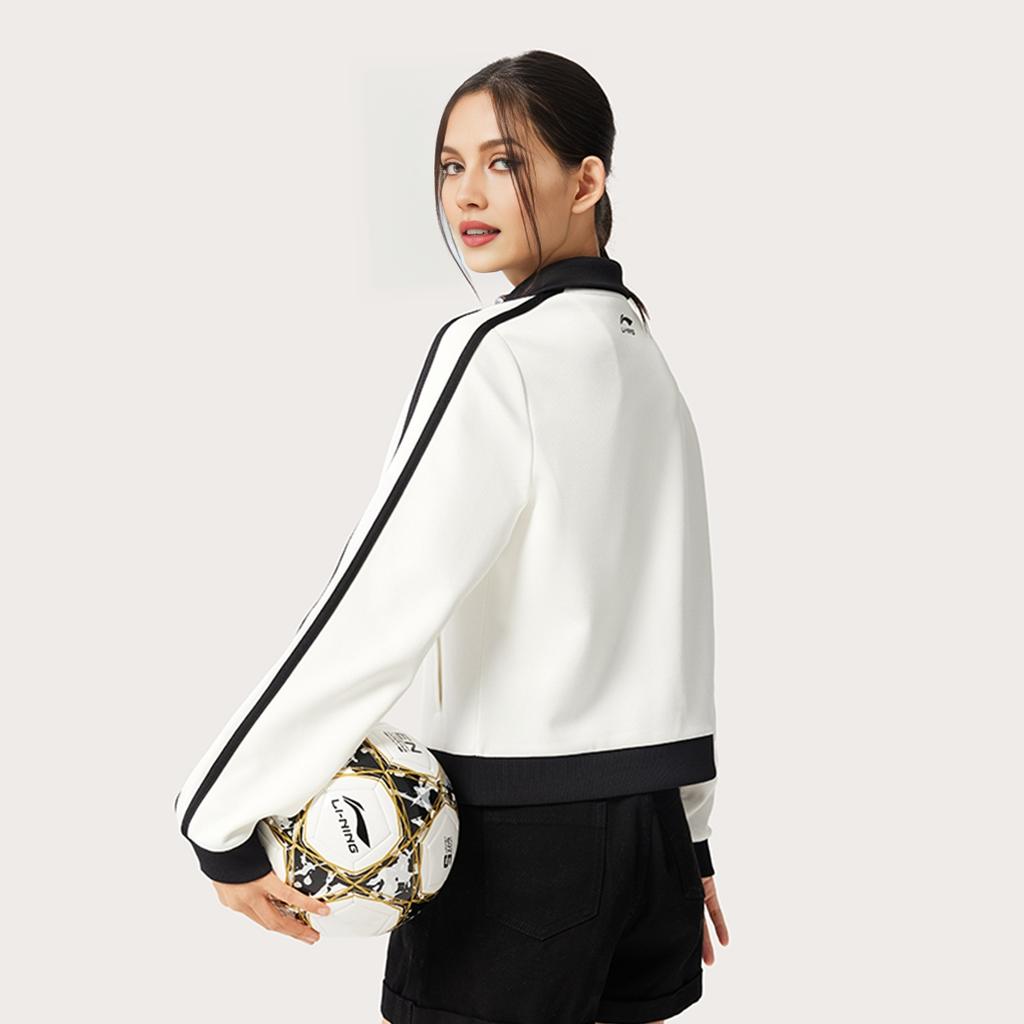 Li Ning Color Block Letter Zipper Stand Collar Comfortable Breathable Versatile Casual Sweatshirt Women sweatshirt Off-White AWDVC04-2