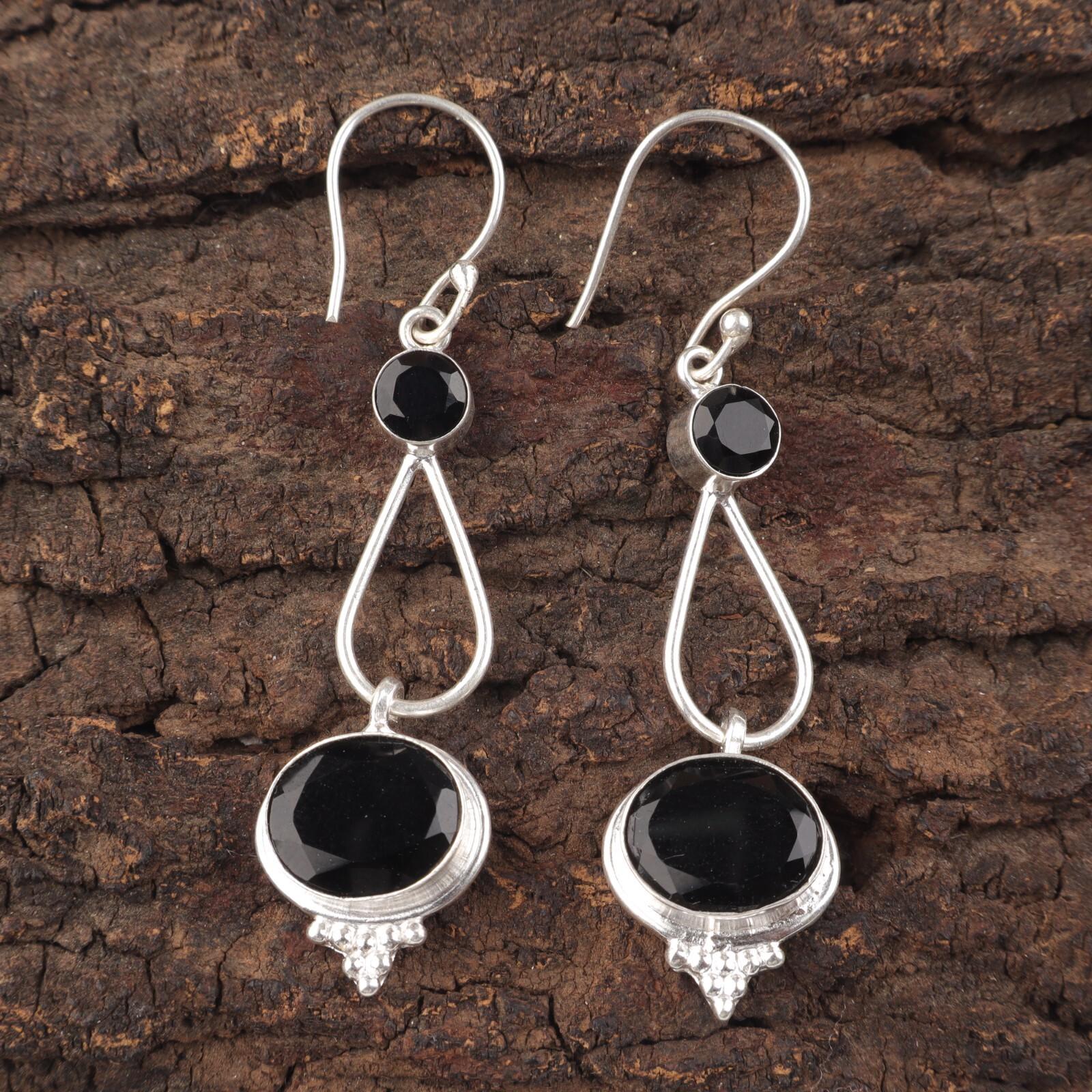 

925 Sterling Silver Black Onyx Drop/Dangle Earrings 2.50 Handmade Jewelry Gift EE-132-12