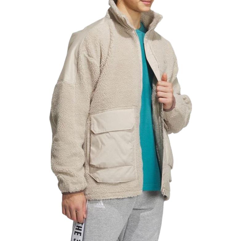 Adidas Turn-Down Collar Letter Print Pocket Long Sleeve Jacket Unisex Outerwear Beige IK7342