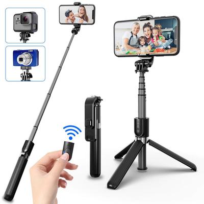 Wysuwany kij do selfie z bezprzewodowym pilotem i statywem, przenośny, lekki, kompatybilny z iPhonem 14/13/12/11/XR/8/7, Samsungiem i nie tylko