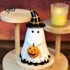 Spooky Ghost Decoration Halloween Figurine, Cute Wearing Hat And Holding Figurine Pumpkin Statue, Resin Ornament for Shelf Tabletop Decor Party