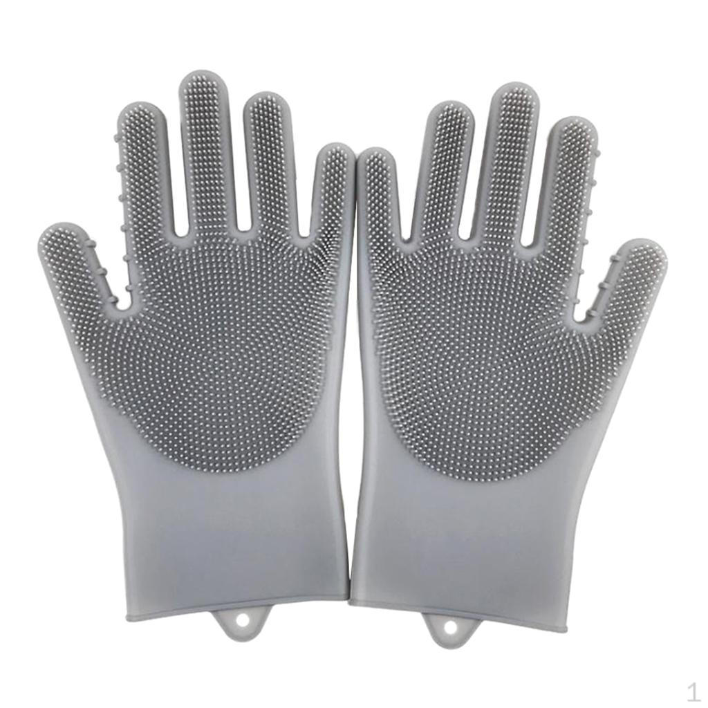 Non-slip Kitchen Silicone Gloves, Dishwashing Scrubber Rubber Gloves with Brush for