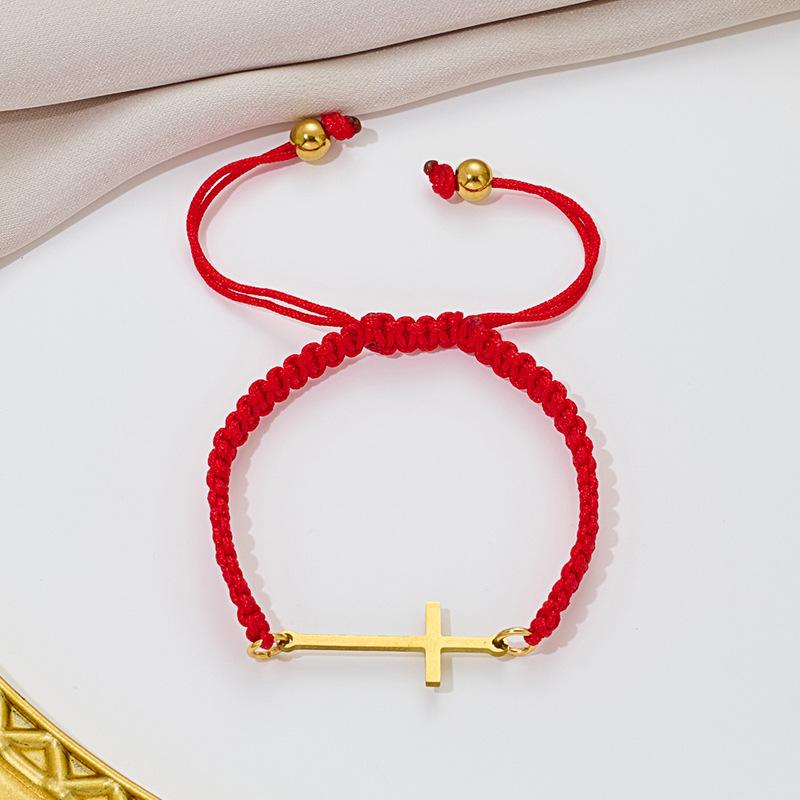 Elegant Cross Pendant Bracelet - Stainless Steel Fashionable Rope Design