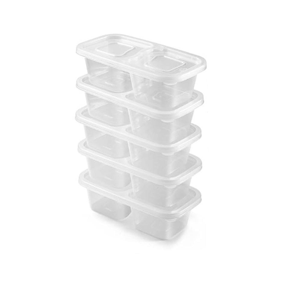 5Pcs Clear Plastic Portion Cups Double Compartment Snack Containers Food Storage Box  Takeaway