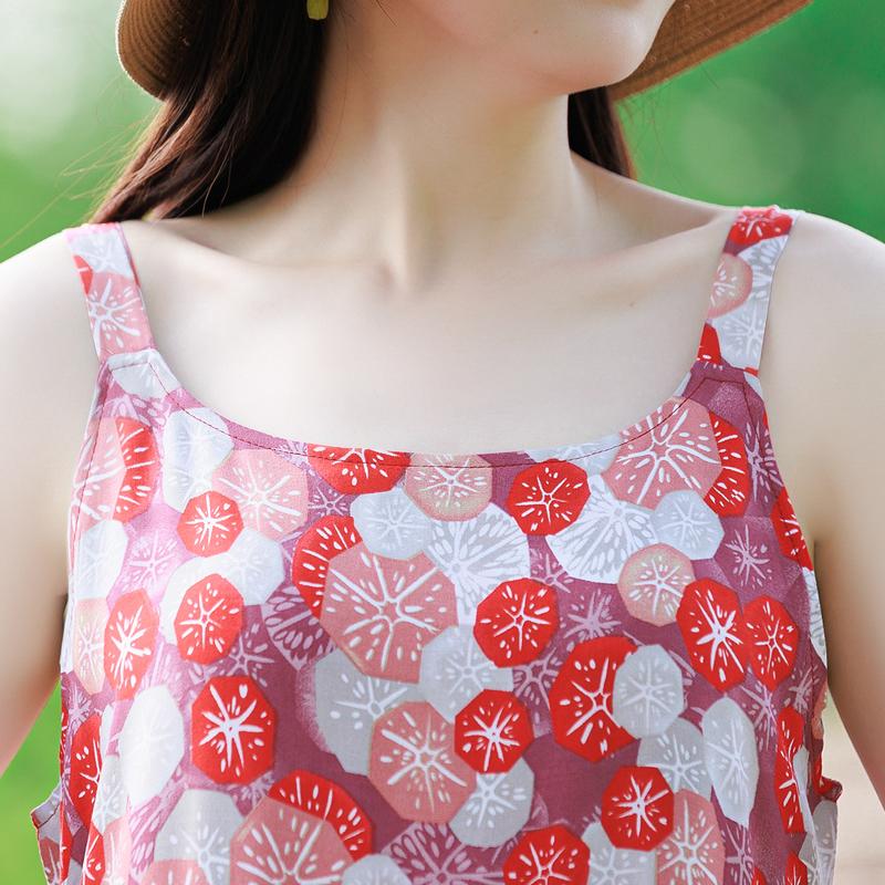 Elegant Sling Dress for Women Plus Size Casual Summer Long Dress Vintage Middle-aged Women's Clothing