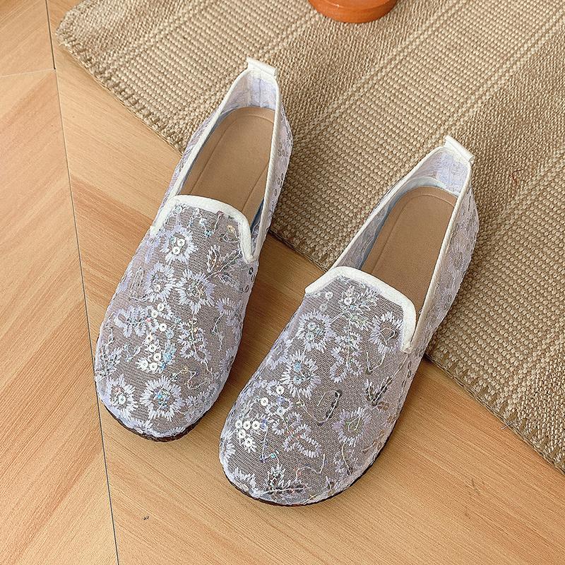 Fashion 2025 New Hollow Lace Flat Shoes Women Summer Slip On Loafers Breathable Shoes Ladies Shoes Casual Fashion Black Sneakers