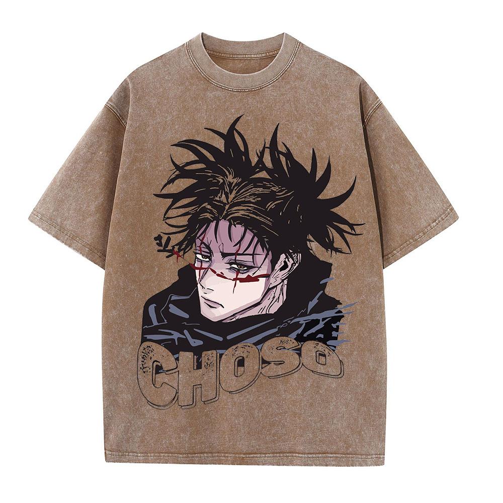 Harajuku Anime Jujutsu Kaisen Fushiguro Toji Printed Washed T Shirt Men Vintage Cotton T-shirts Manga Tee Hip Hop Male Tshirt