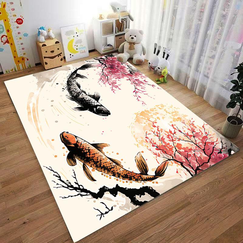 Koi Fish & Blossoms Carpet suitable as a non-slip mat for the living room or bedroom sofa