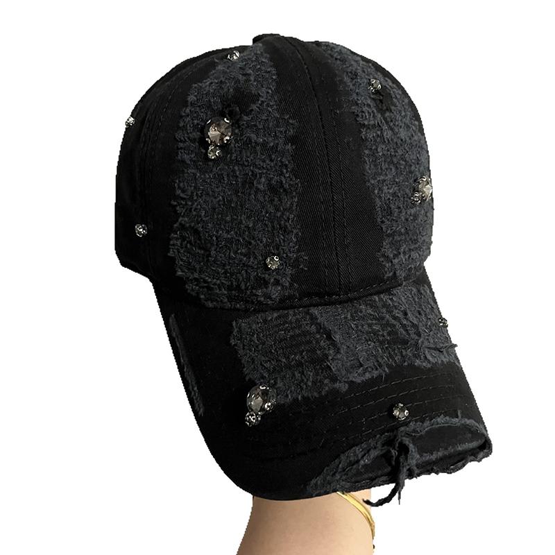 Korean Style Y2K Rhinestone Fringe Baseball Cap Women Vintage Washed Cotton Adjustable Trucker Hat Fashion Streetwear Sun Caps