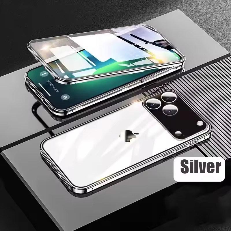 360 ° Full Protection Metal Magnetic Double-Sided Glass Snap Lock Phone Case For iPhone 17 Pro Max 16 E 15 14 Plus 13 12 Mini 11  Bumper Cover