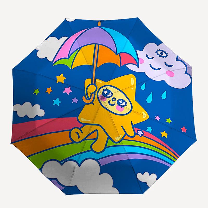 Rainbow Star Umbrella: Automatic Opening/Closing, Foldable Design, 8-Bone Frame, Outdoor Use, Festival Gift, Suitable for Fans and Daily Use