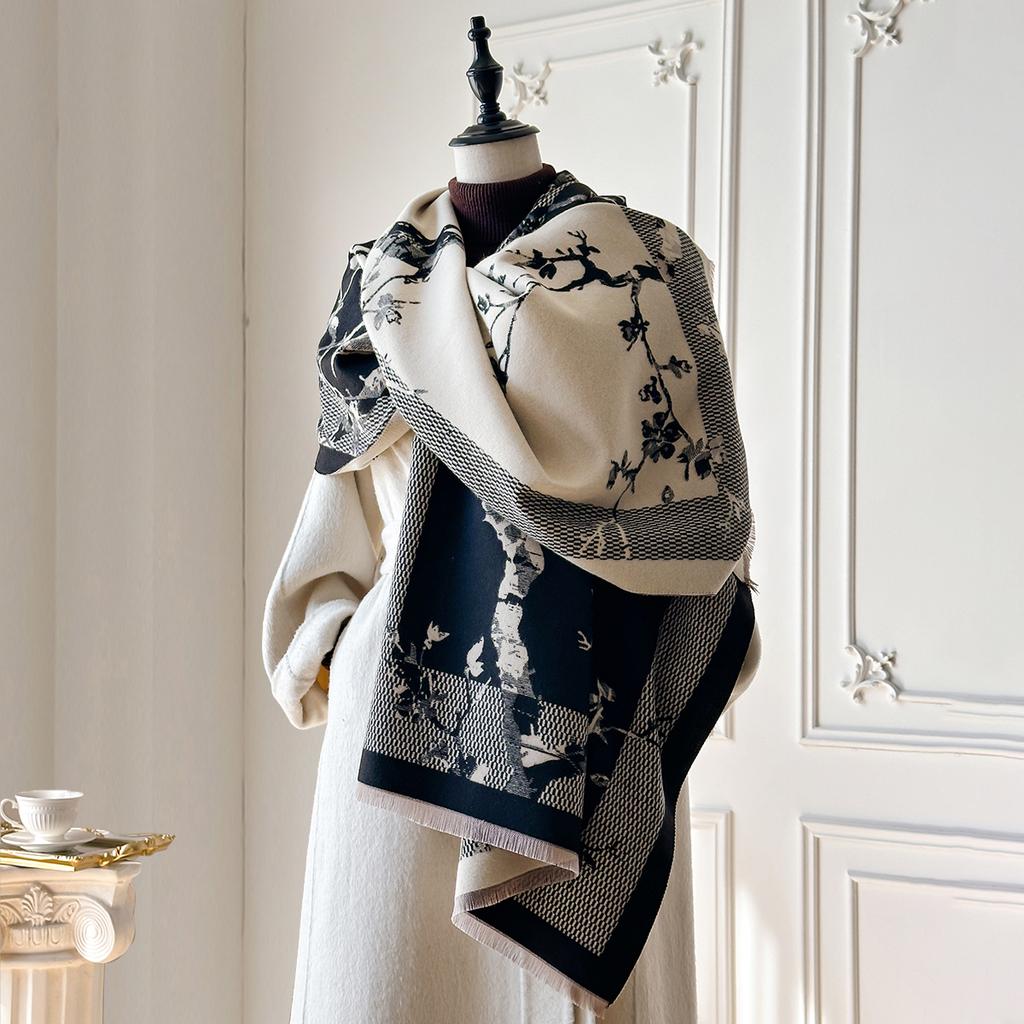 Luxury Autumn and Winter Cashmere Scarf Women New Warm Pashmina Blanket Poncho Scarves Fashion Print Shawl Thick Foulard Bufanda