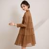 Spring Style Lace-up Bow Temperament Texture Long Sleeve Mid-length Women's Pleated Dress
