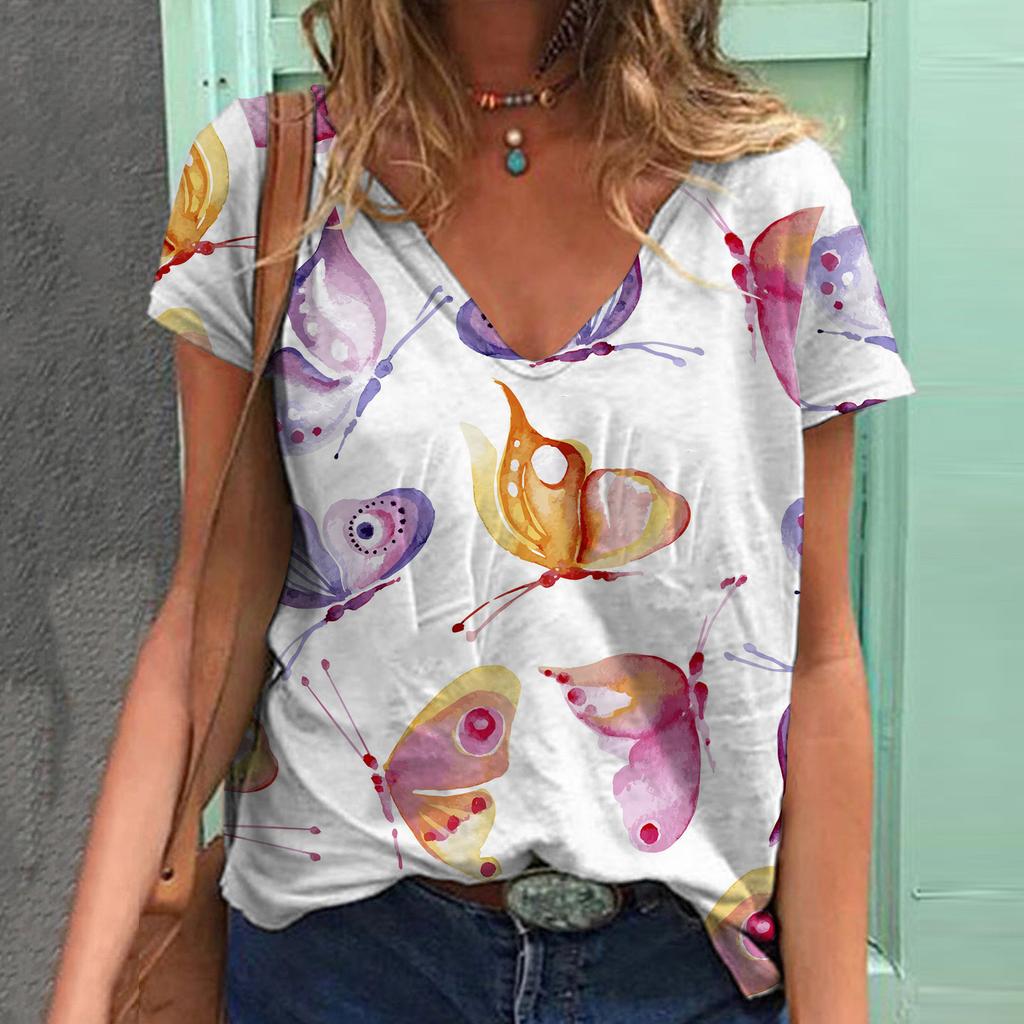 Sommer Damen Schmetterling Kurzarm T-Shirt 3D Gedrucktes T-Shirt Mode All Match Damen Tops