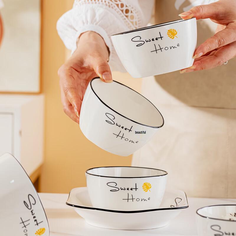 Jingdezhen Ceramic 4.5-inch Square Rice Bowls - 10 Piece Set