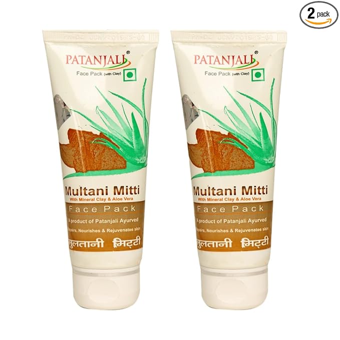 Patanjali Multani Mitti Face Pack with Mineral Clay and Aloevera, 60g (Pack of 2) 60 GM